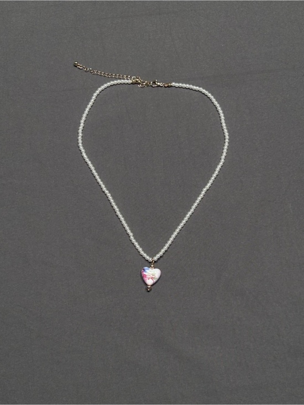 Forever 21 Faux Pearl Necklace with Floral Heart Charm